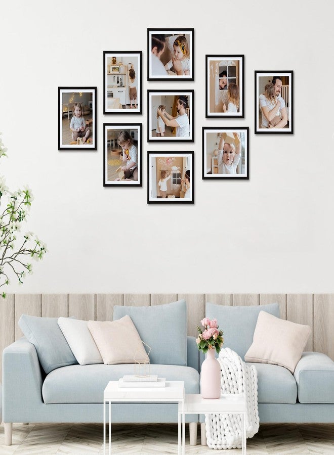 Lavezee مجموعة إطارات صور لافيزي سوداء مقاس 9x11، مكونة من 10 قطع، إطارات مجمعة للصور مقاس 8x10 مع حافة داخلية أو 9x11 بدون حافة داخلية، ديكور للطاولة والجدار - Image 4